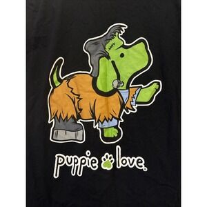 Puppie Love Dog T-Shirt Size M Black Halloween Frankenstein Theme